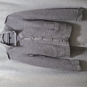 Talbots Cardigan Women's Gray Cashmere Wool Blend Military Chunky‎ Knit Sweater